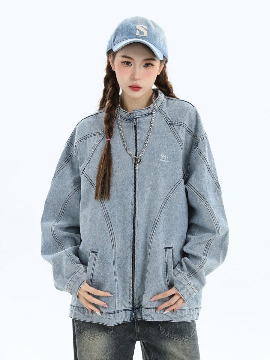 [INSstudios] Washed Denim Jacket Zipper na1633