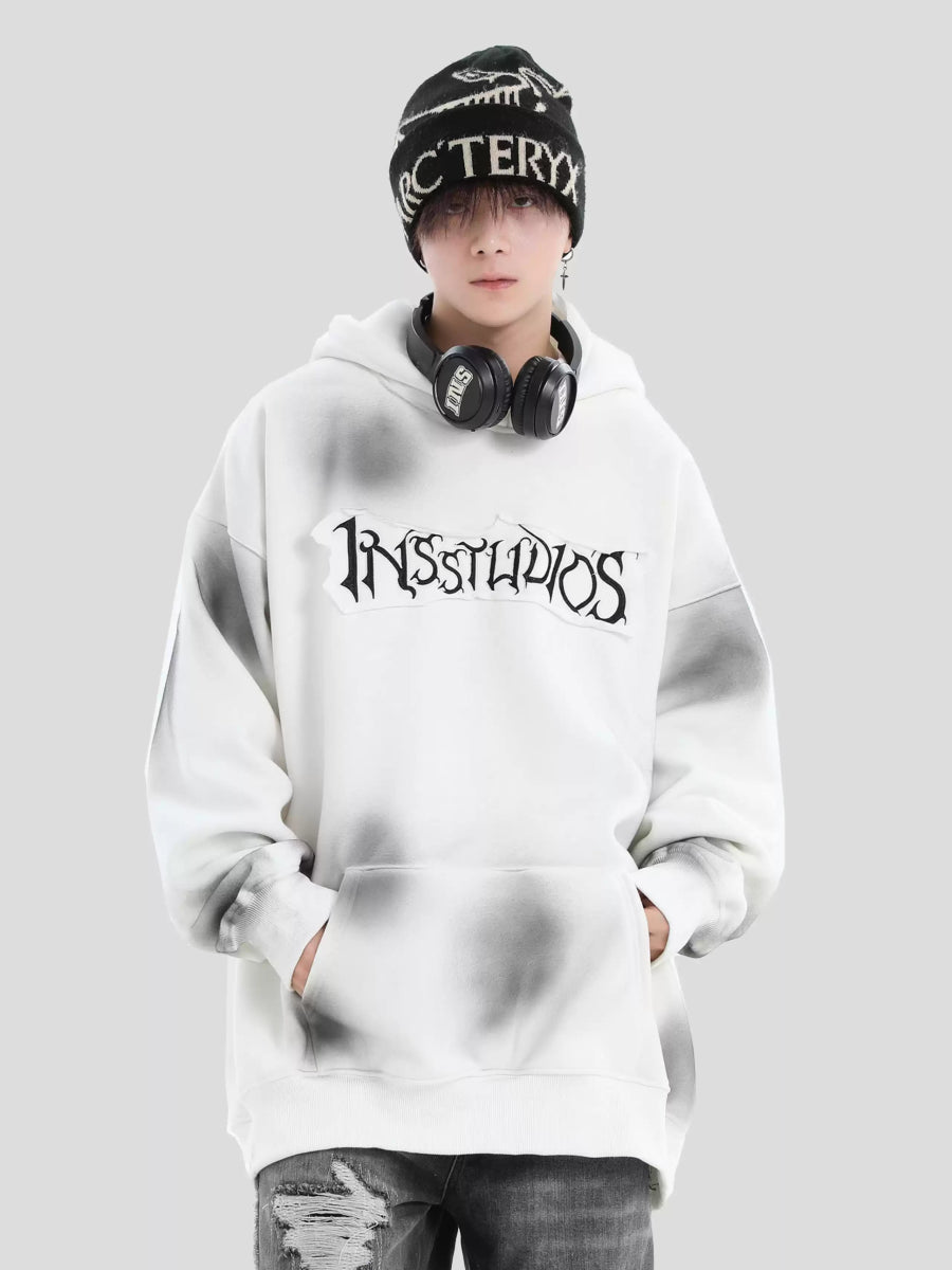 【INSstudios】Spray Paint Logo Loose Hoodie na1634