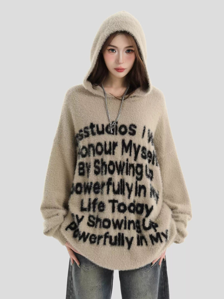 [INSstudios]letter LOGO mohair hooded na1629