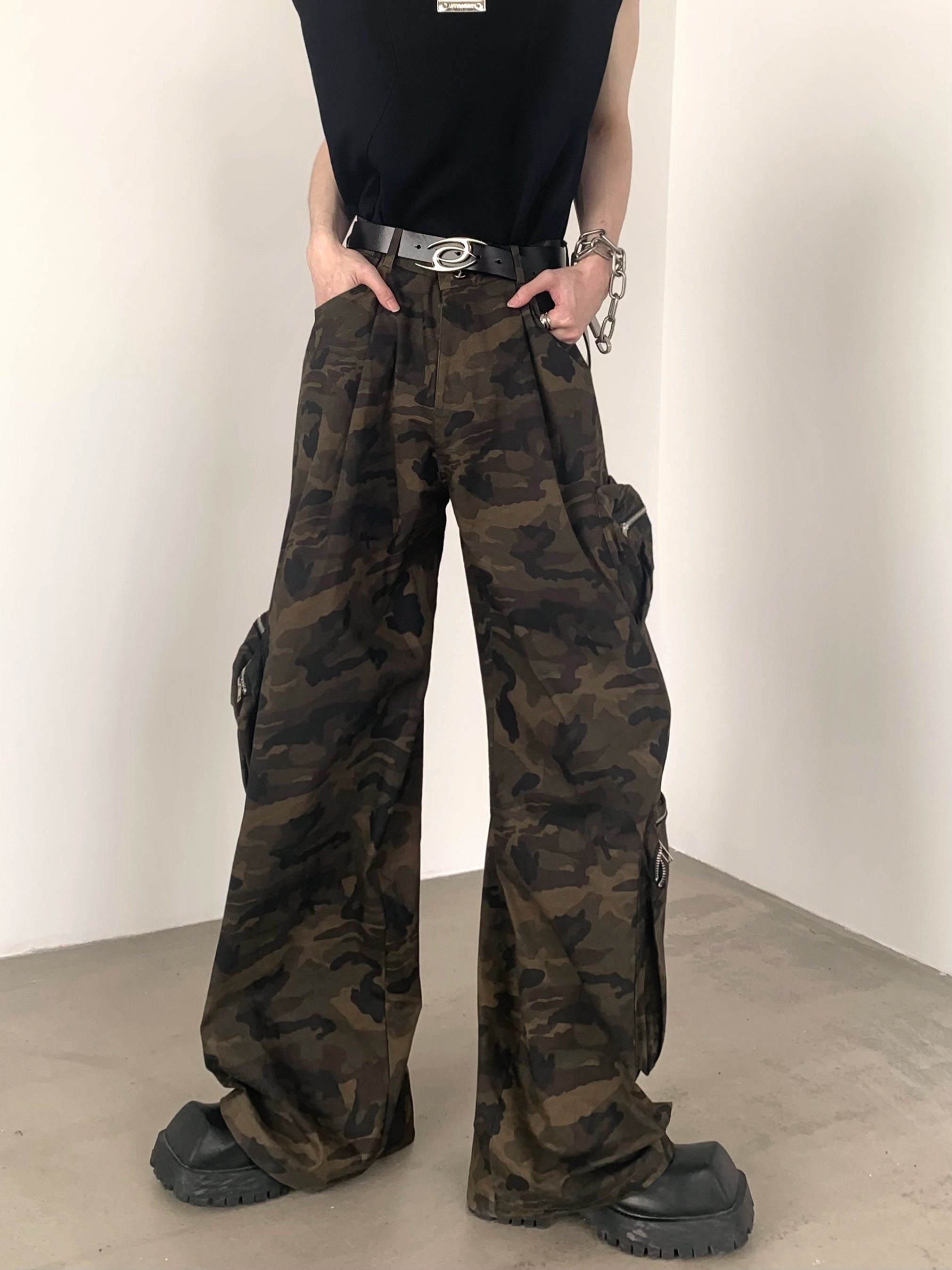 AutumnWind] Camouflage wide leg pockets work pants na1230 – Nanostudio