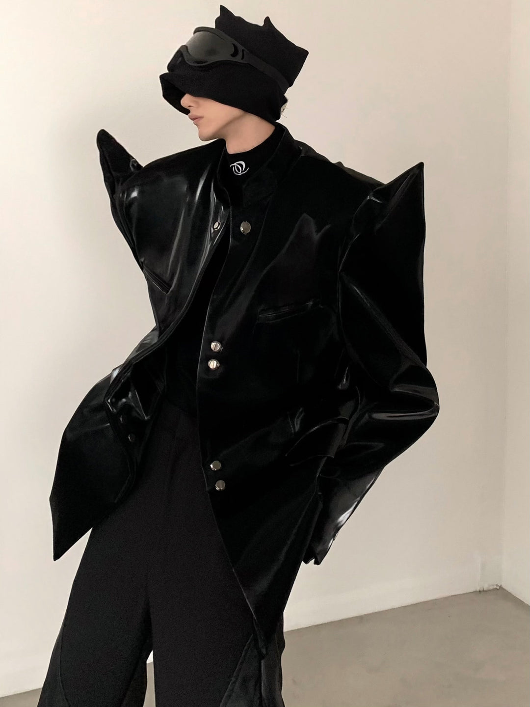 [AutumnWind] black shoulder pads leather jacket na965