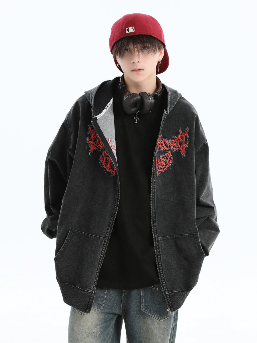 【INSstudios】Gothic Letter LOGO Denim Jacket  na1631