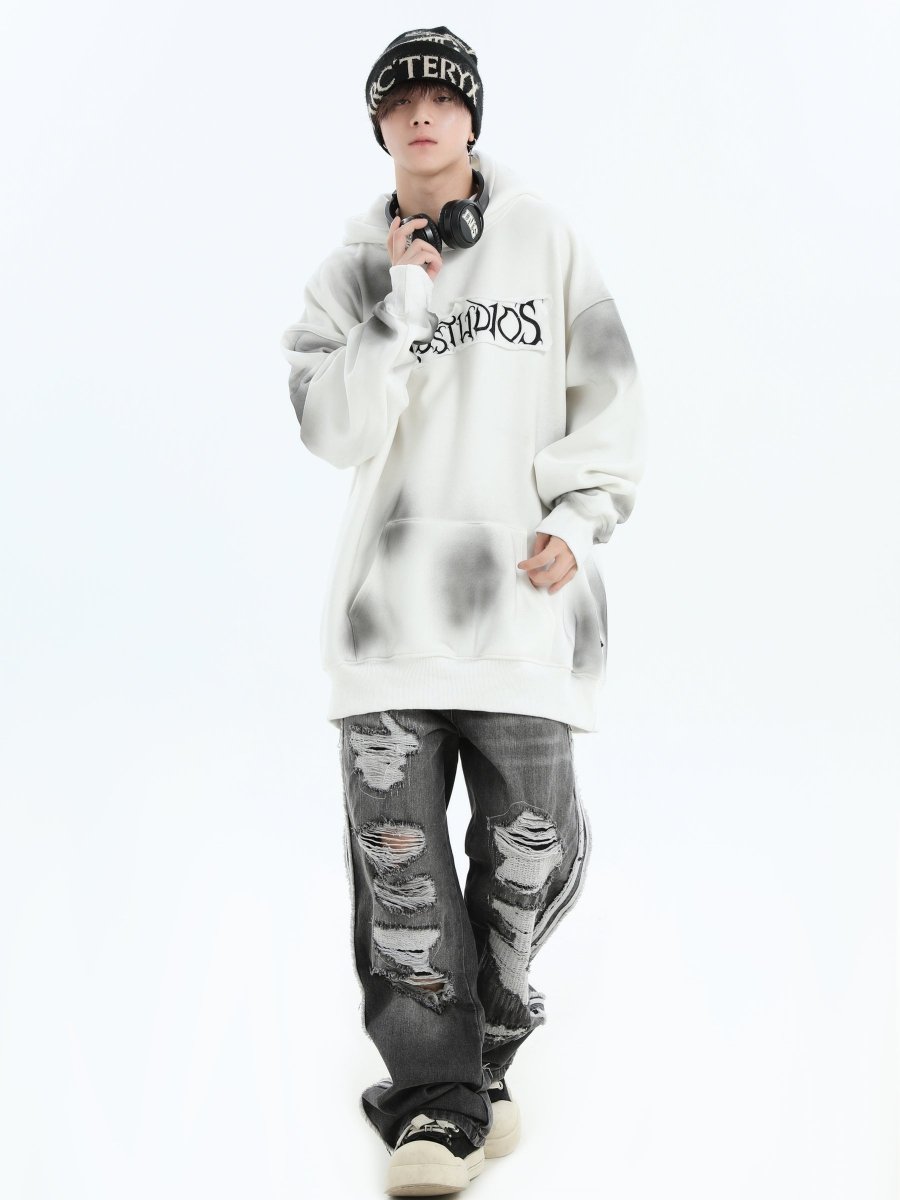 【INSstudios】Spray Paint Logo Loose Hoodie na1634