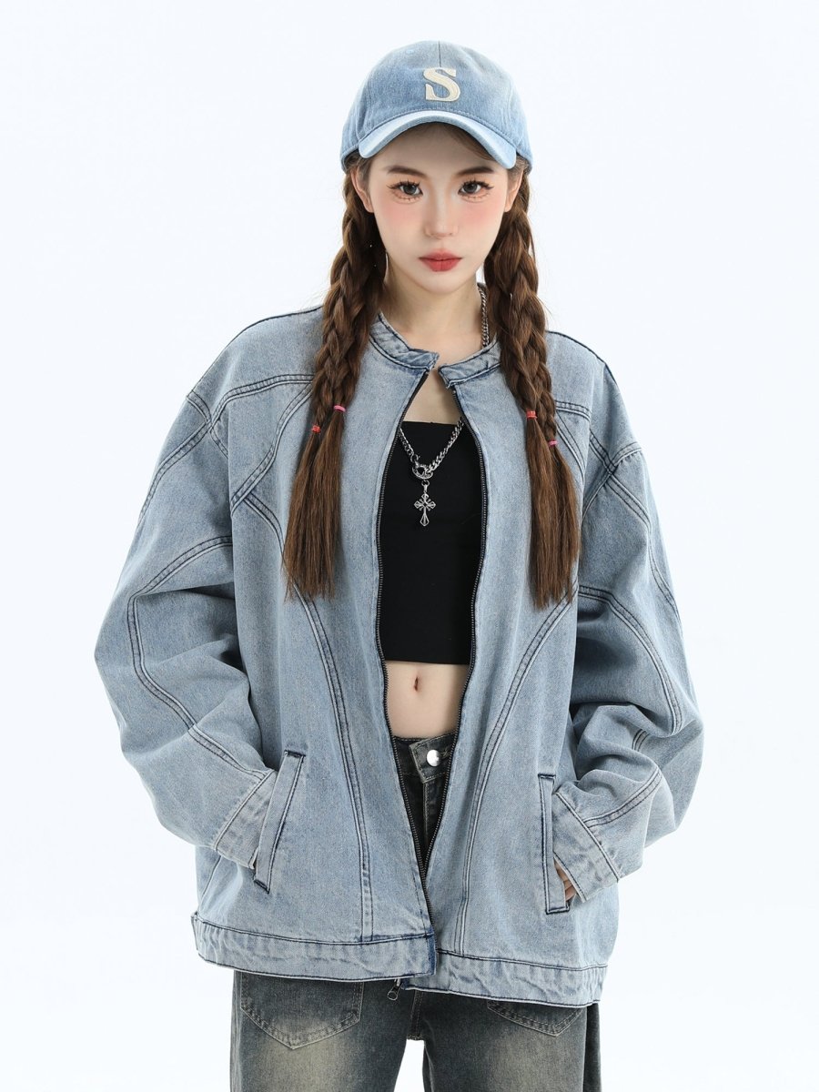 [INSstudios] Washed Denim Jacket Zipper na1633