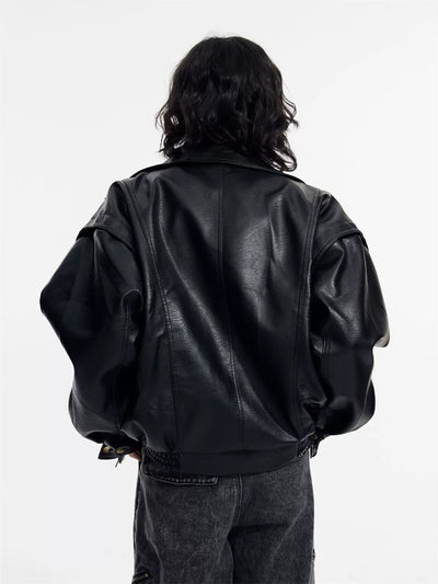 [PeopleStyle] Genderless wear silhouette fashionable leather jacket na789