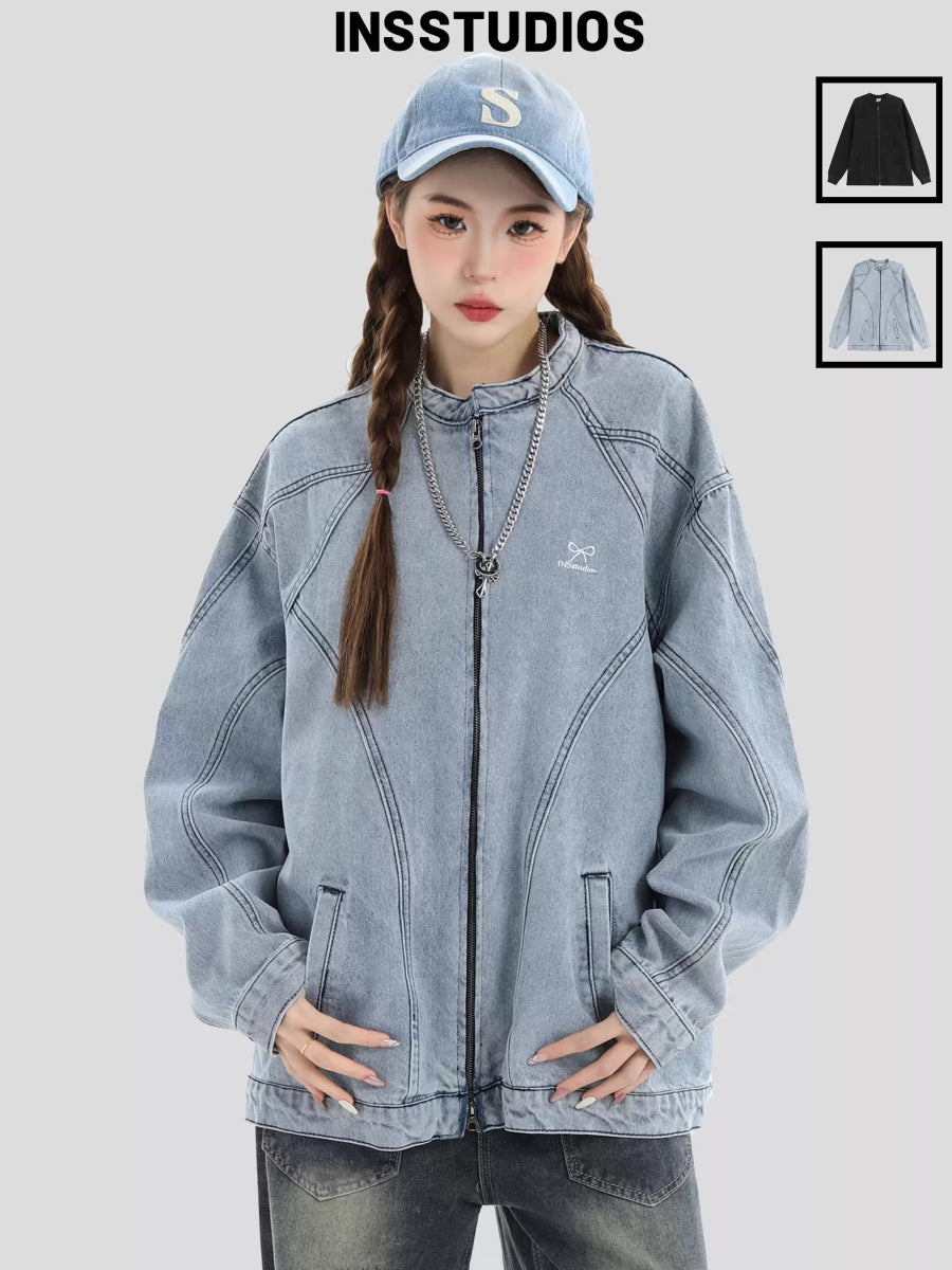 [INSstudios] Washed Denim Jacket Zipper na1633