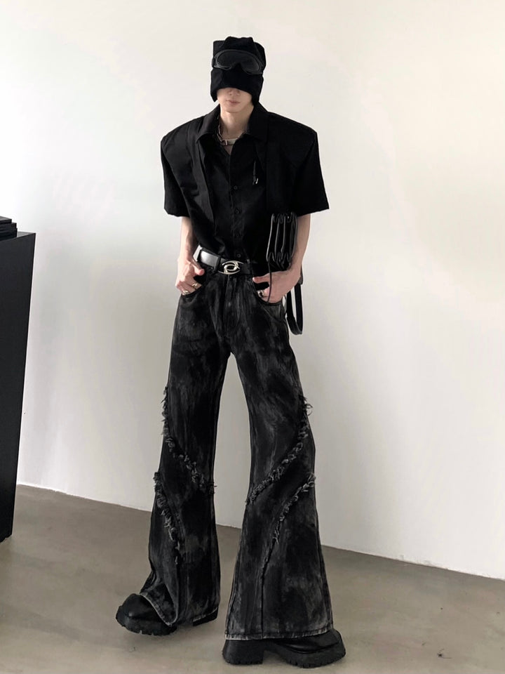 【AutumnWind】design short-sleeved black shirt na1235