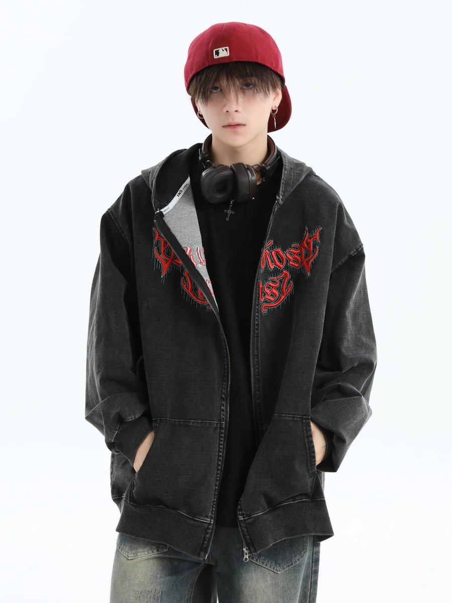 【INSstudios】Gothic Letter LOGO Denim Jacket  na1631