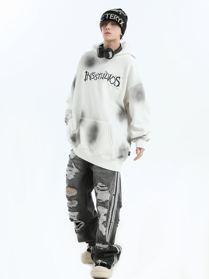 【INSstudios】Spray Paint Logo Loose Hoodie na1634