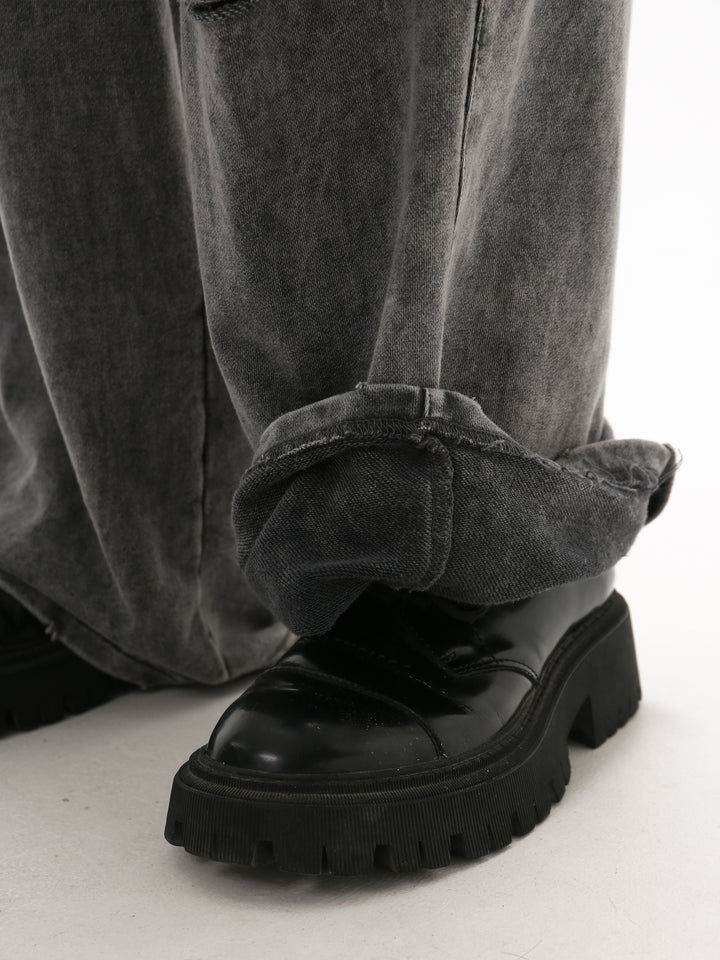 [GIBBYCNA] Damage Zipper Hoodie & Wide-leg Damage Sweatpants Setup na1036
