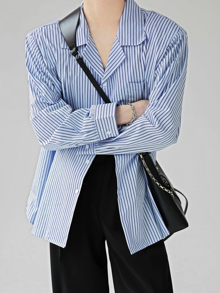 【HOHO】Striped Blue Loose Shirt na1351