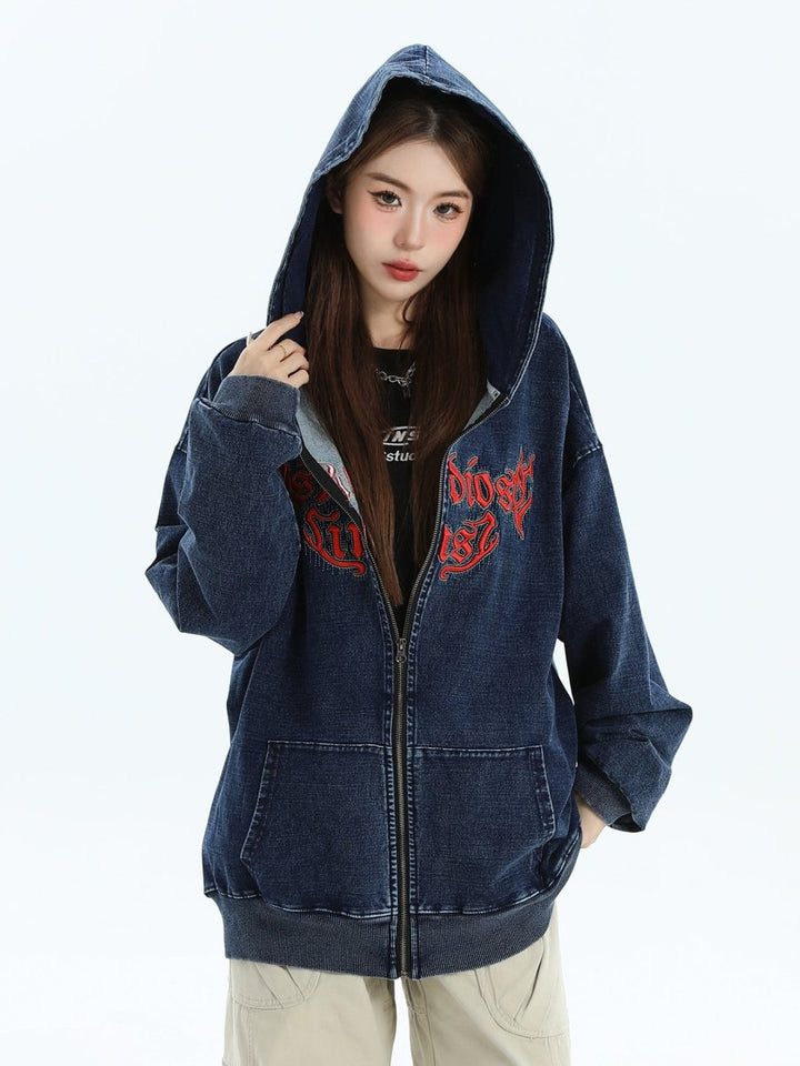 【INSstudios】Gothic Letter LOGO Denim Jacket  na1631