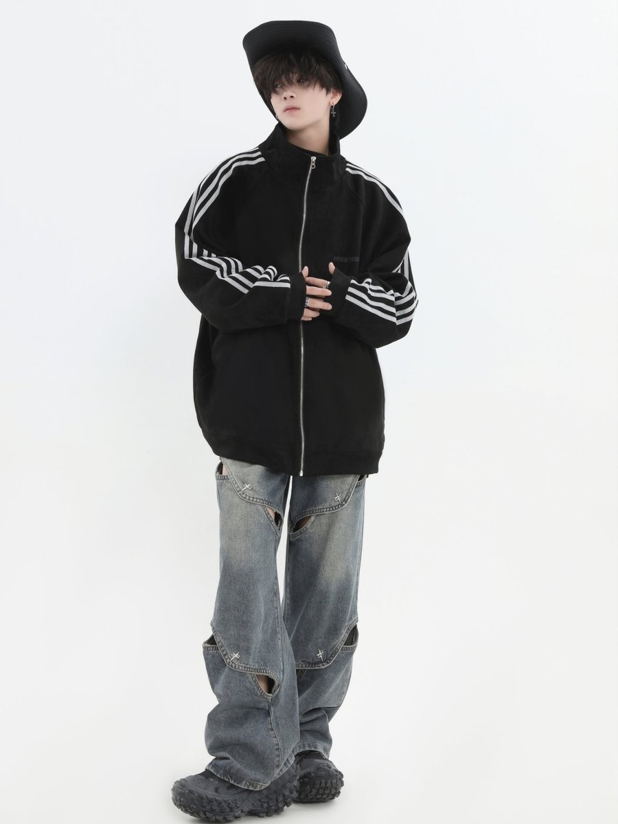 【INSstudios】 Striped Casual Zipper Jacket na1461