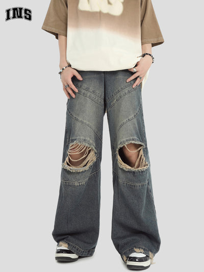 [INSstudios] scratched holes wash jeans na709