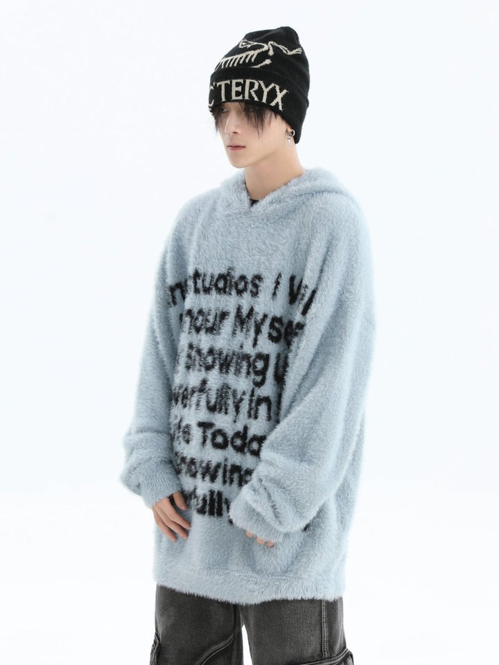 [INSstudios]letter LOGO mohair hooded na1629