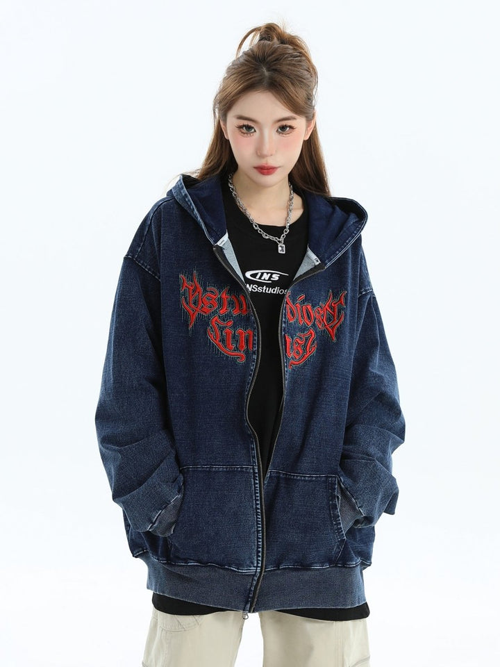 【INSstudios】Gothic Letter LOGO Denim Jacket  na1631