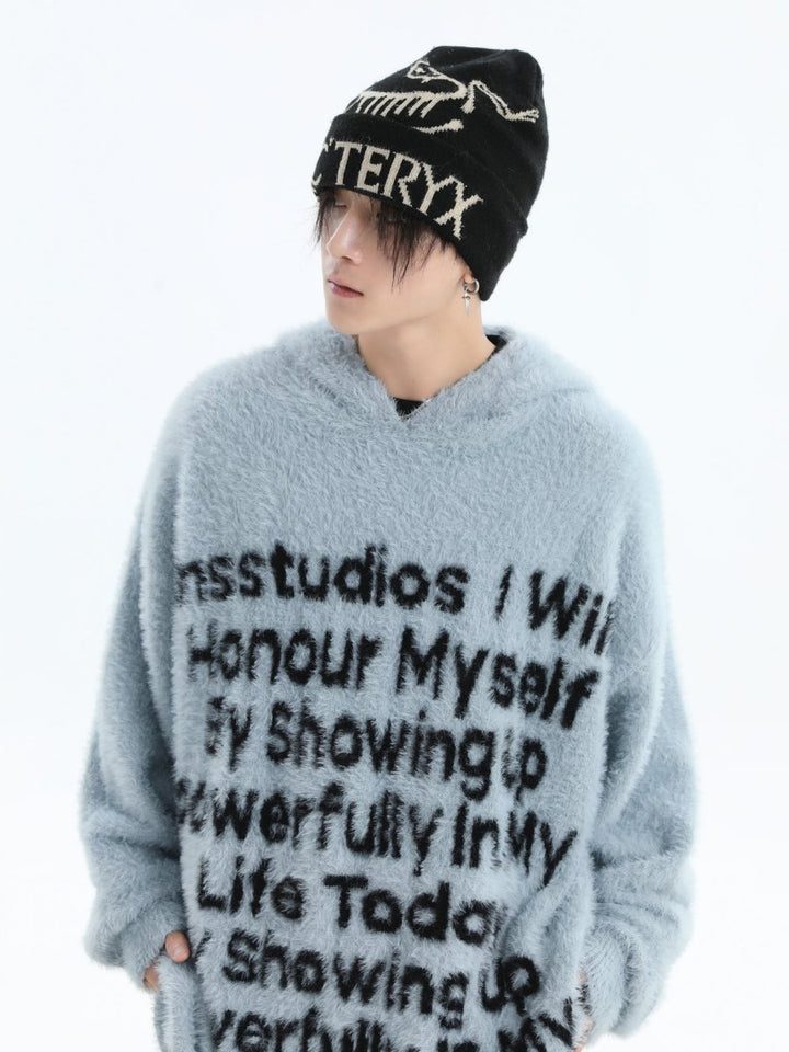 [INSstudios]letter LOGO mohair hooded na1629