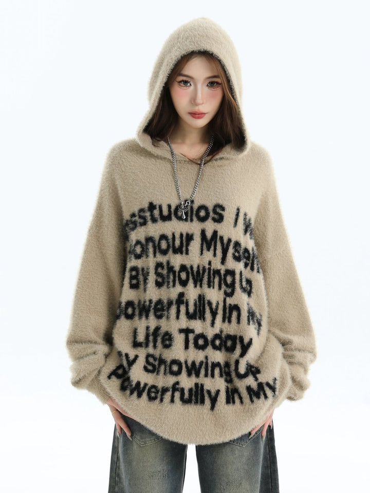 [INSstudios]letter LOGO mohair hooded na1629