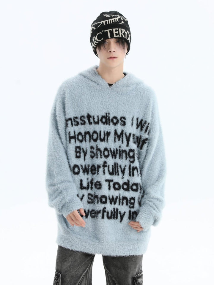 [INSstudios]letter LOGO mohair hooded na1629