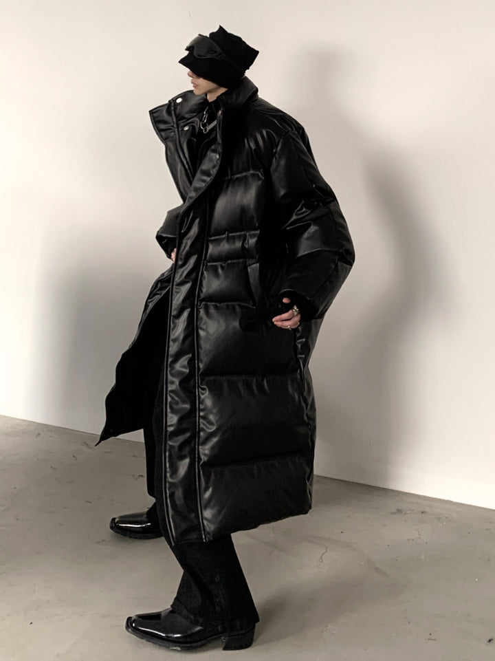 [AutumnWind] pu leather black medium-length knee-length 다운 jacket na810 