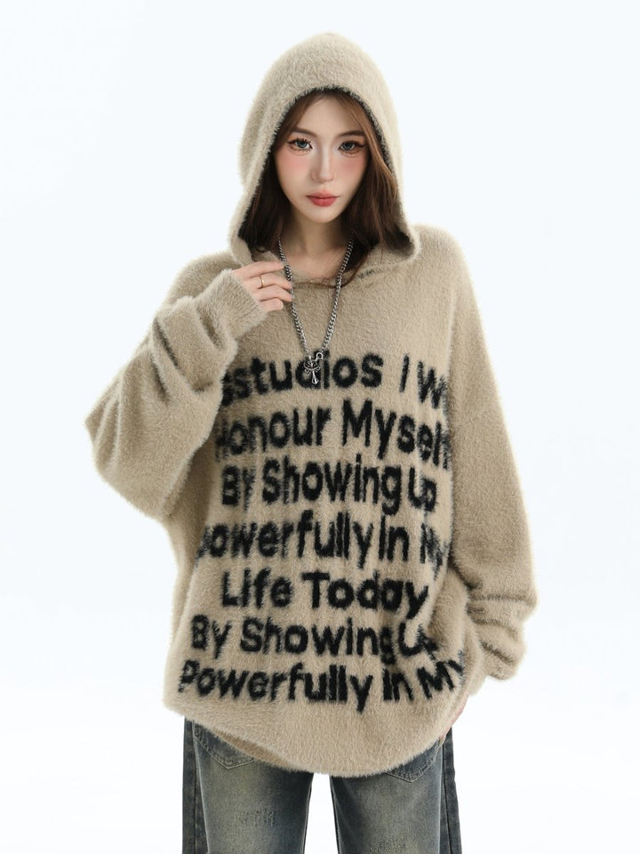 [INSstudios]letter LOGO mohair hooded na1629