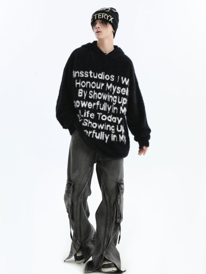 [INSstudios]letter LOGO mohair hooded na1629