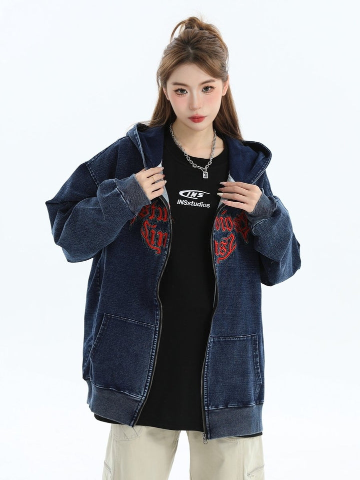 【INSstudios】Gothic Letter LOGO Denim Jacket  na1631