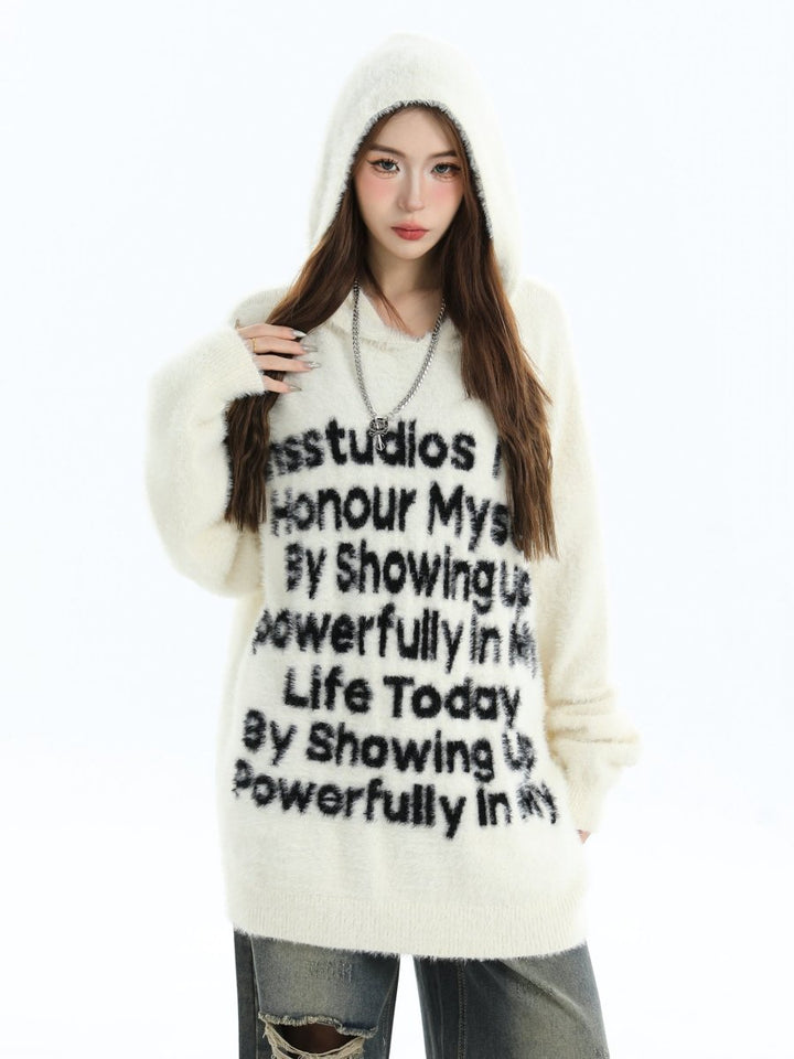 [INSstudios]letter LOGO mohair hooded na1629