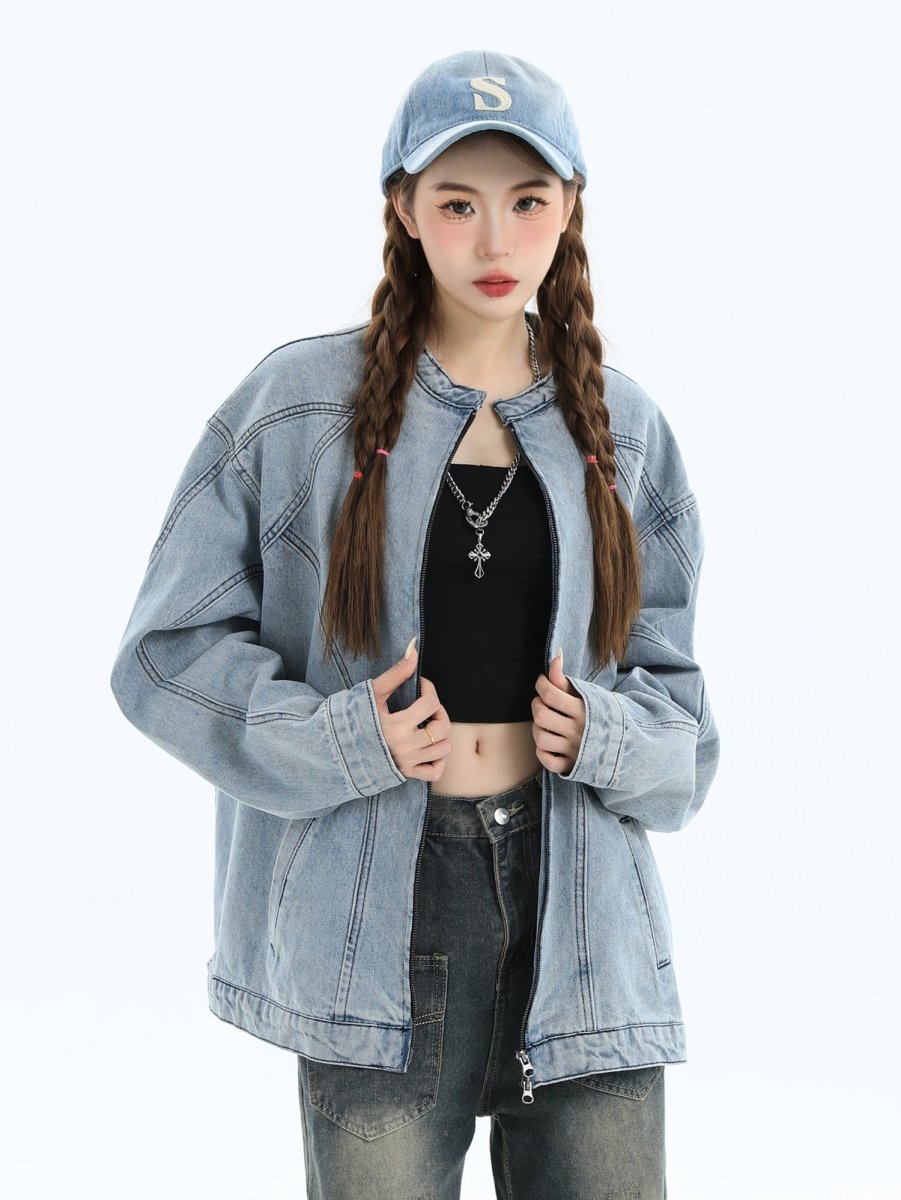 [INSstudios] Washed Denim Jacket Zipper na1633