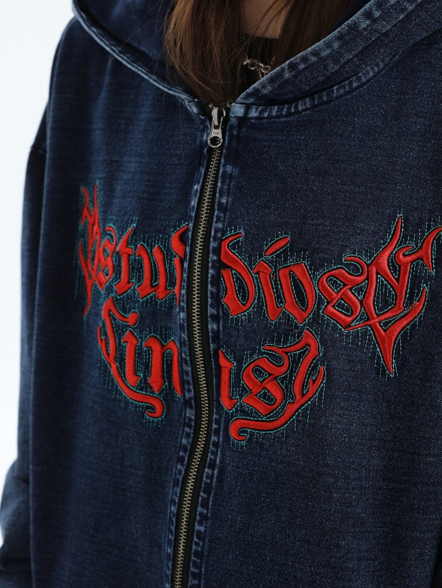 【INSstudios】Gothic Letter LOGO Denim Jacket  na1631