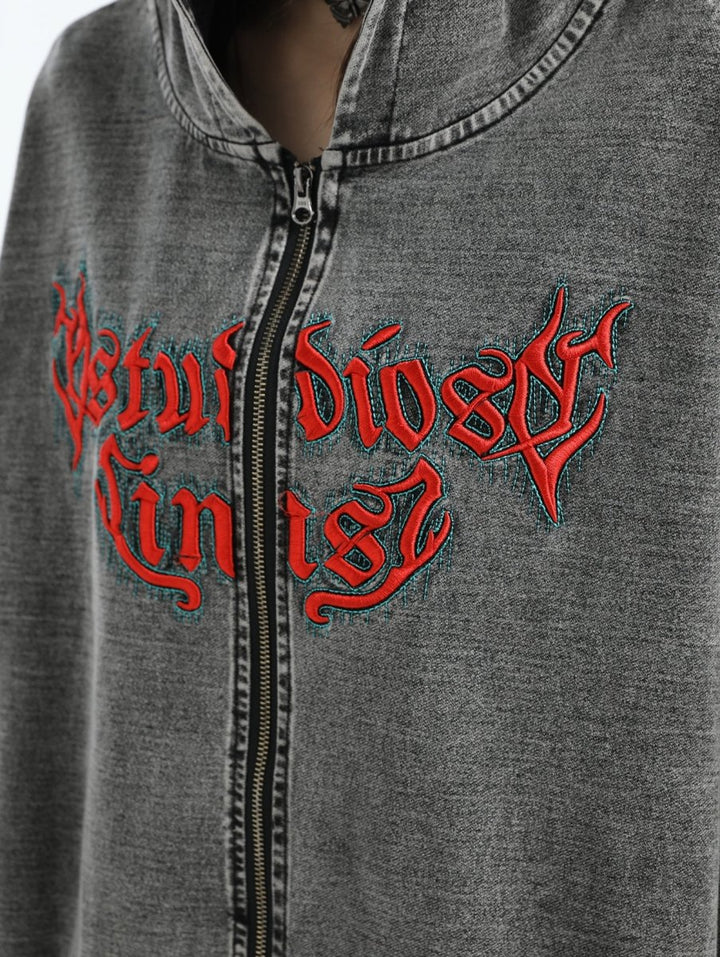 【INSstudios】Gothic Letter LOGO Denim Jacket  na1631