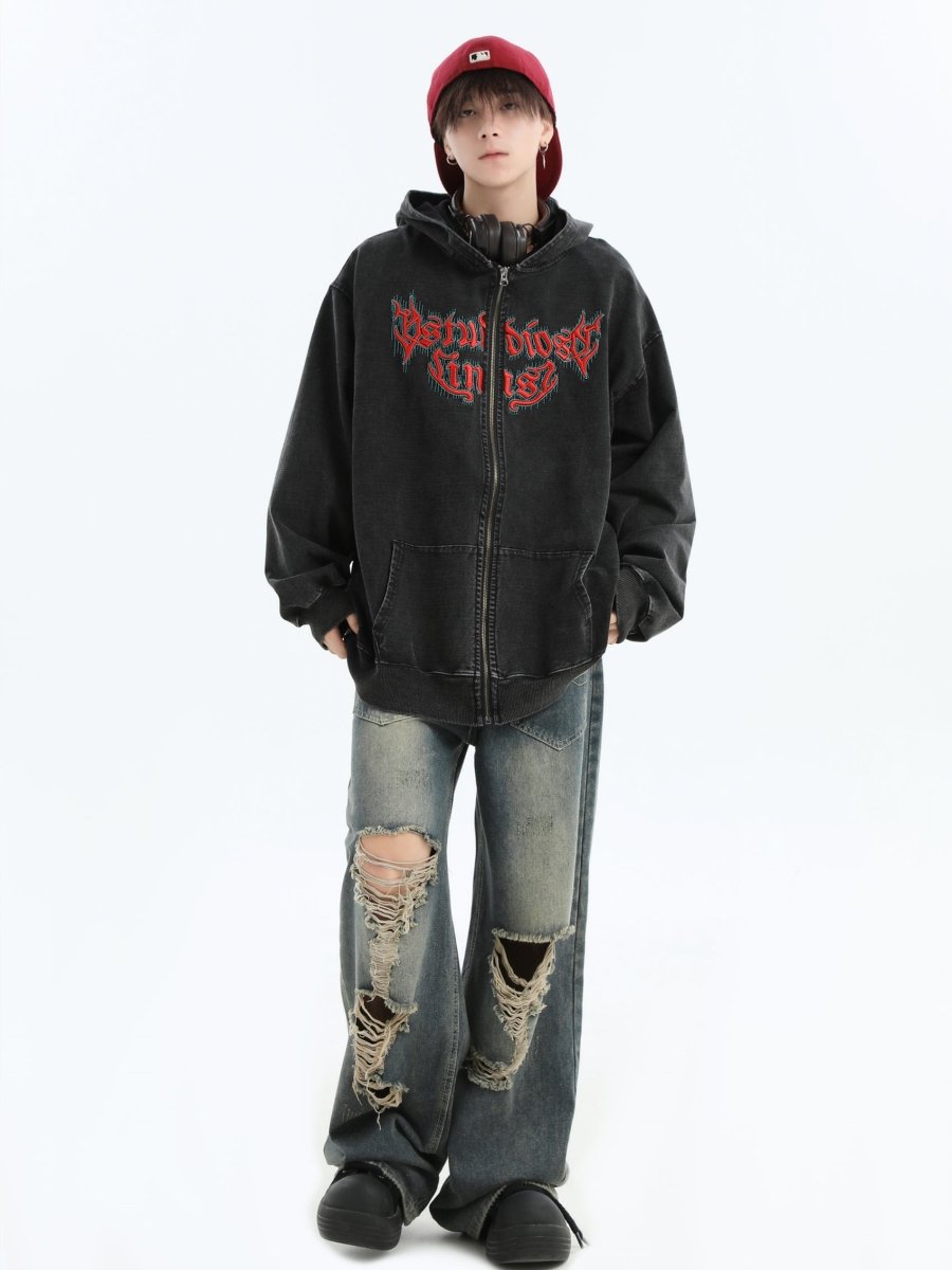 【INSstudios】Gothic Letter LOGO Denim Jacket  na1631