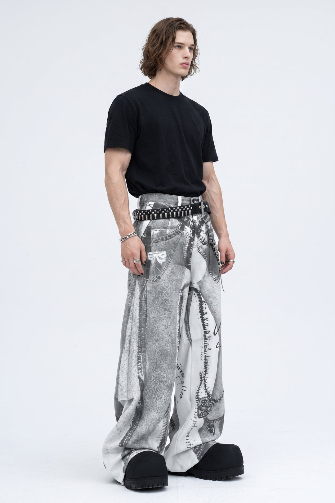 Patterned Wide Jeans  na2566