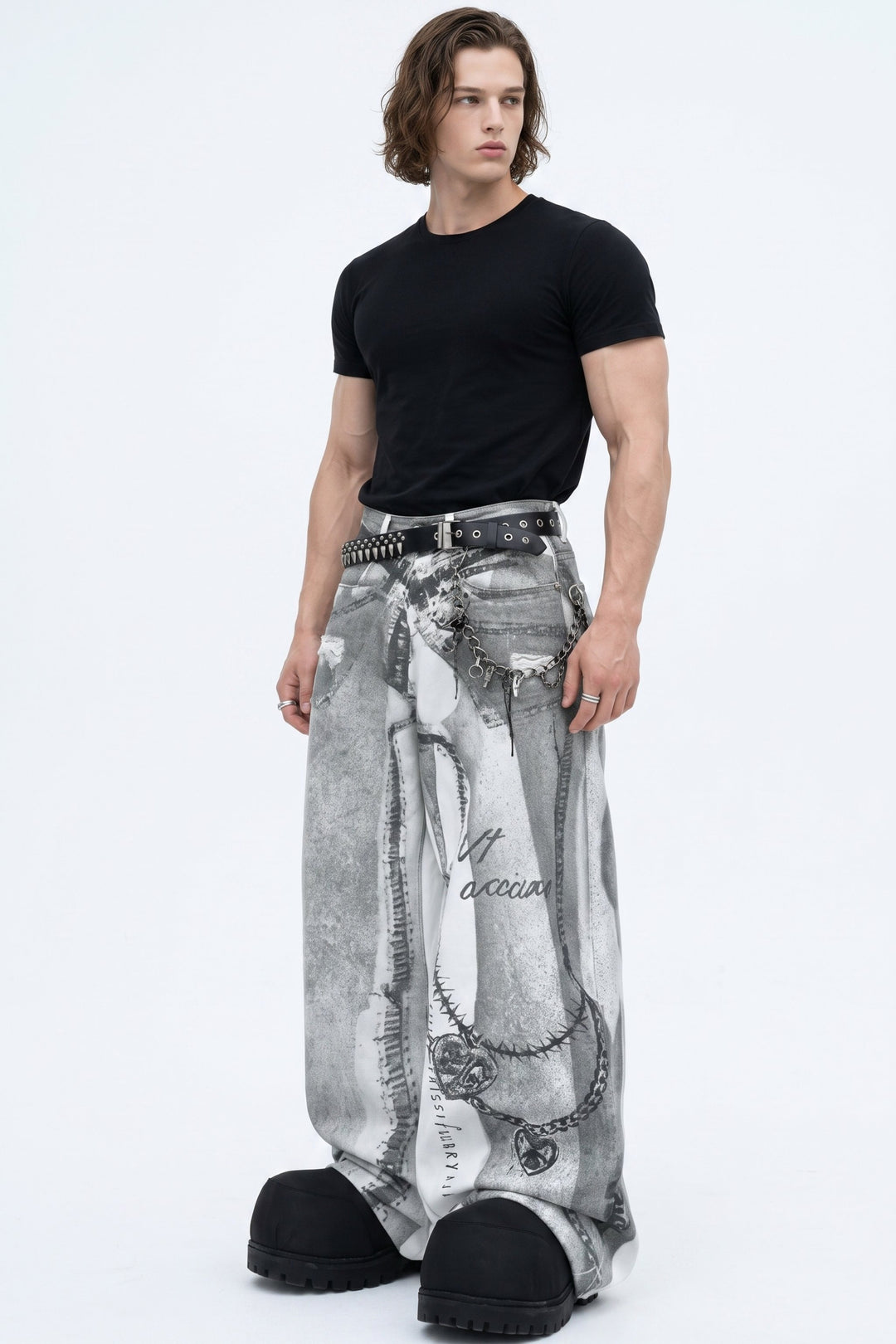 Patterned Wide Jeans  na2566