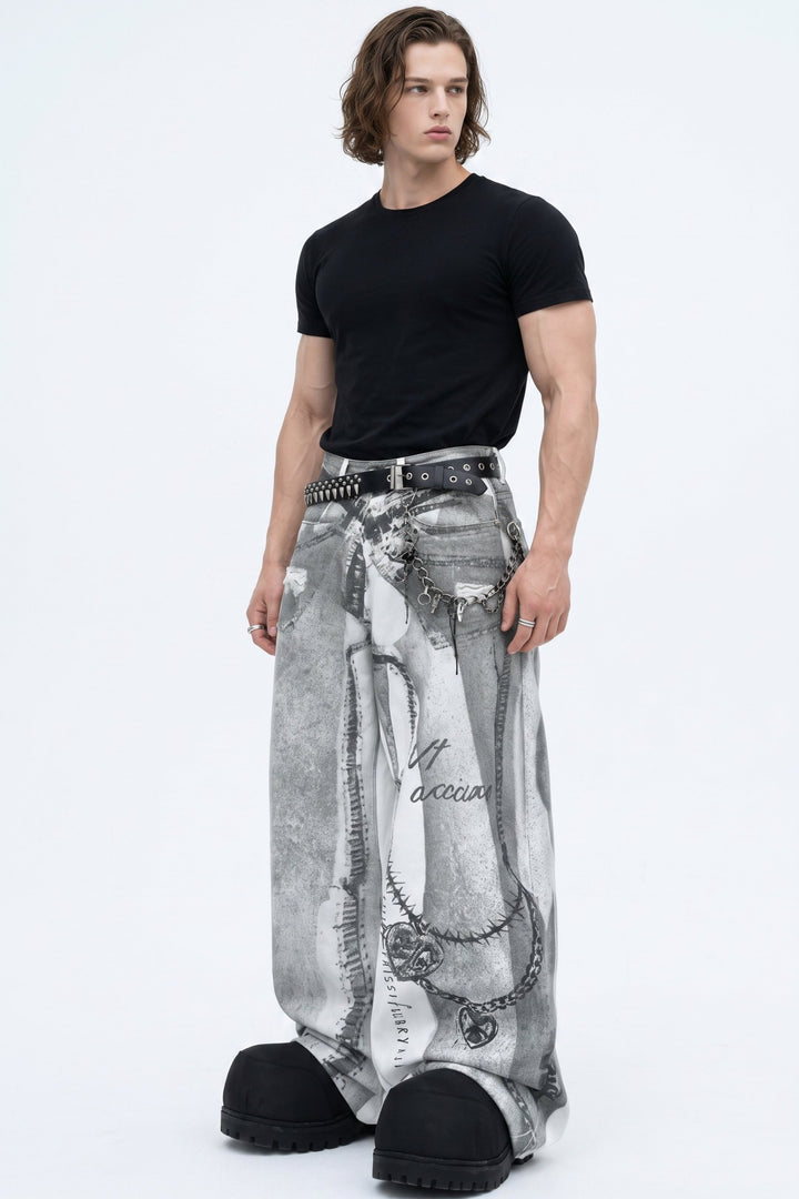 Patterned Wide Jeans  na2566