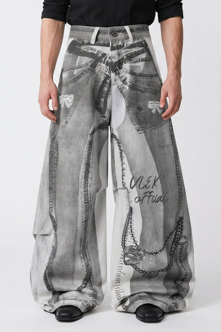 Patterned Wide Jeans  na2566