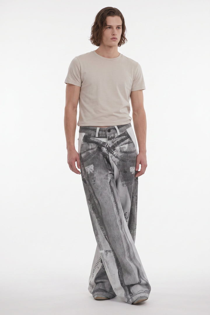 Patterned Wide Jeans  na2566