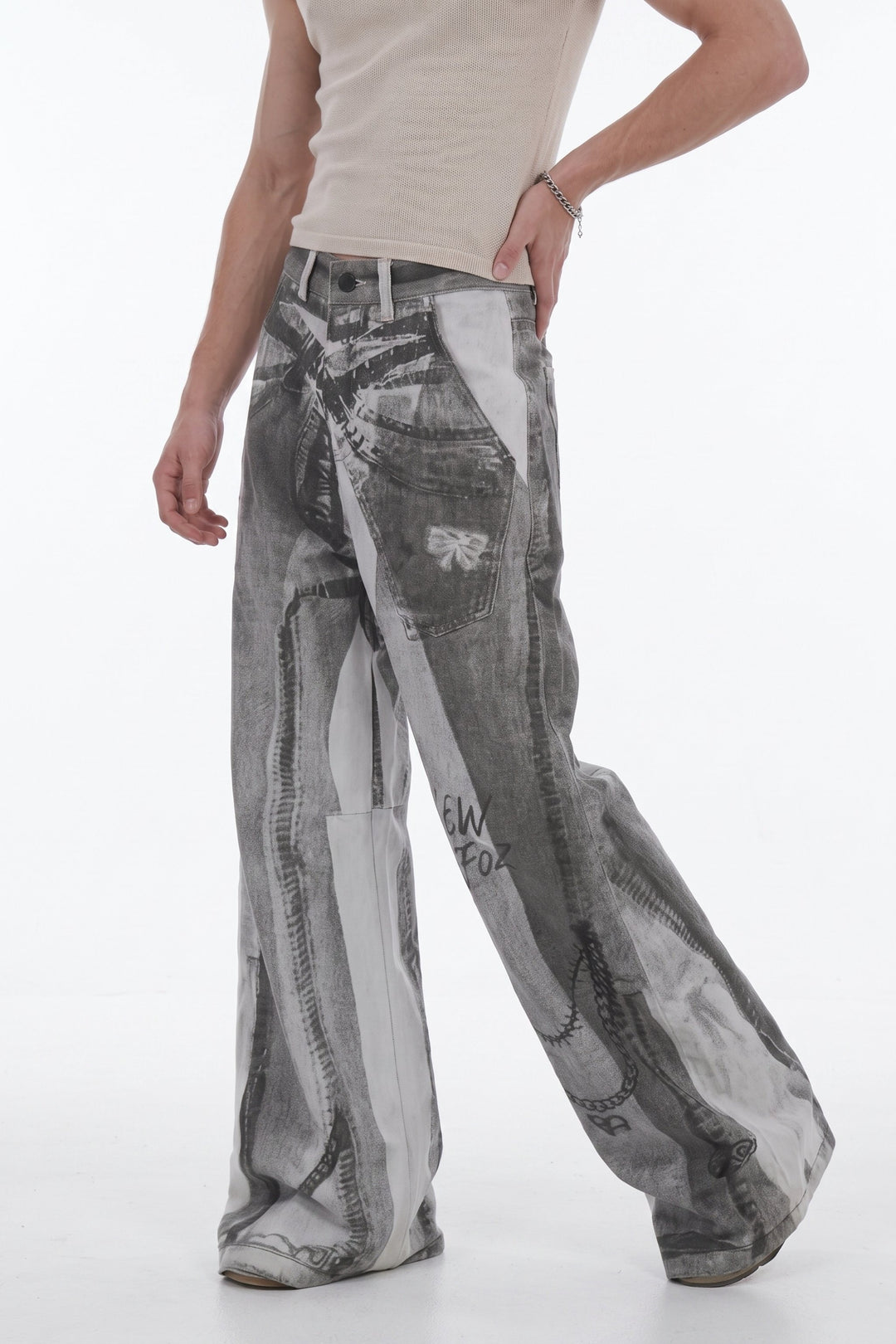 Patterned Wide Jeans  na2566