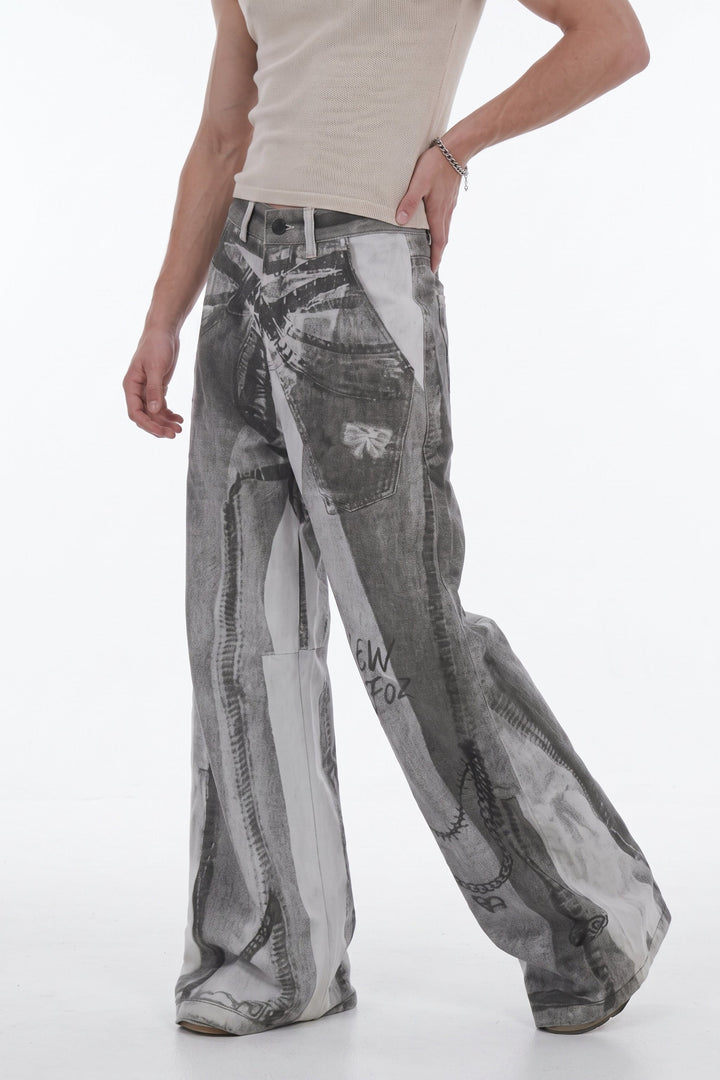 Patterned Wide Jeans  na2566