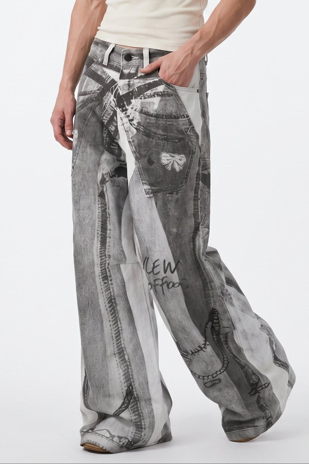 Patterned Wide Jeans  na2566
