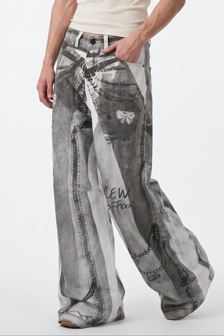 Patterned Wide Jeans  na2566