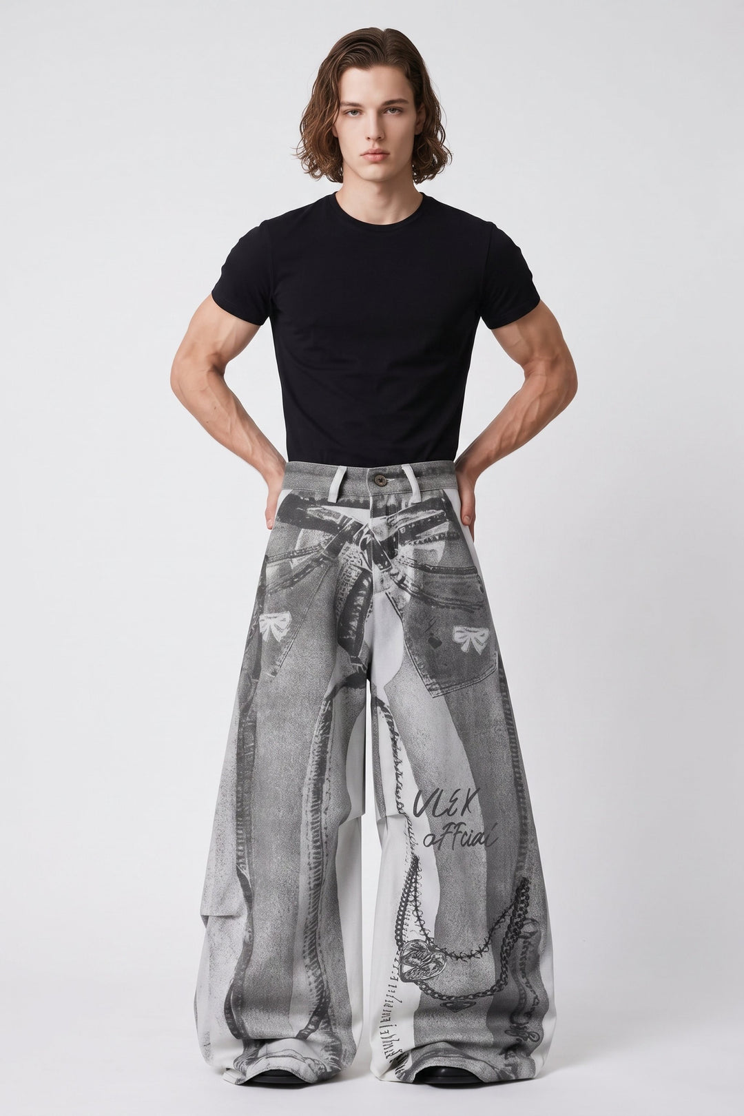 Patterned Wide Jeans  na2566