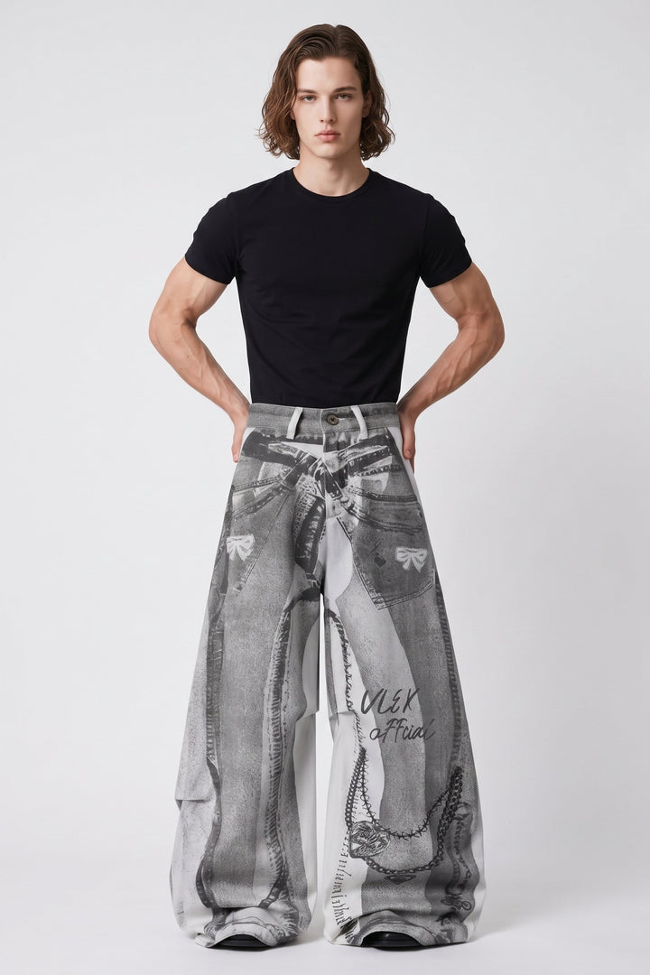 Patterned Wide Jeans  na2566