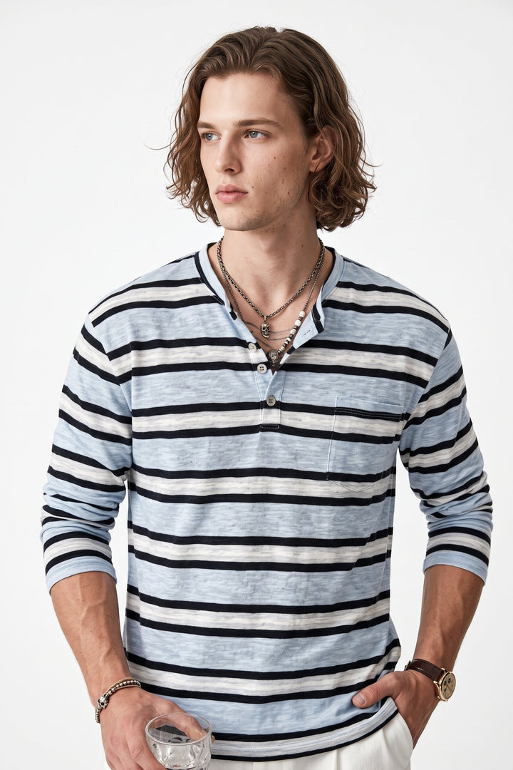 Striped Henley Tee  na2705