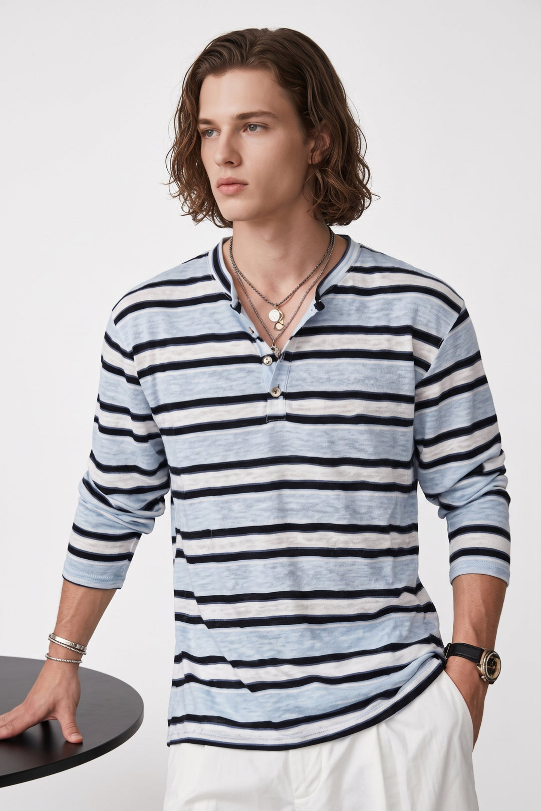 Striped Henley Tee  na2705