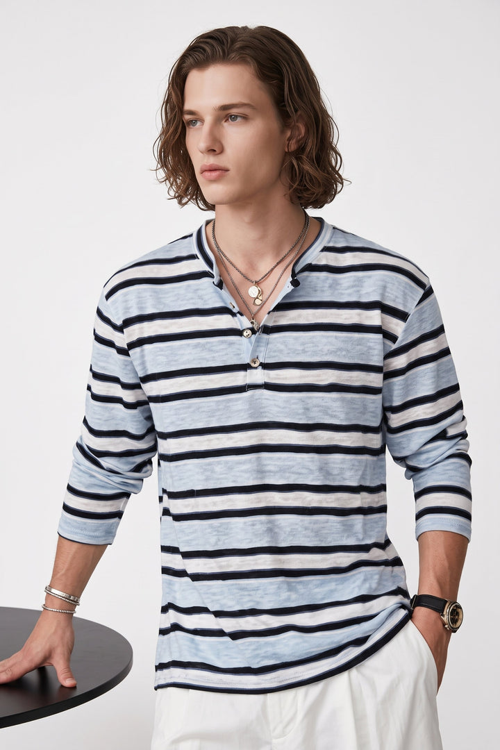 Striped Henley Tee  na2705