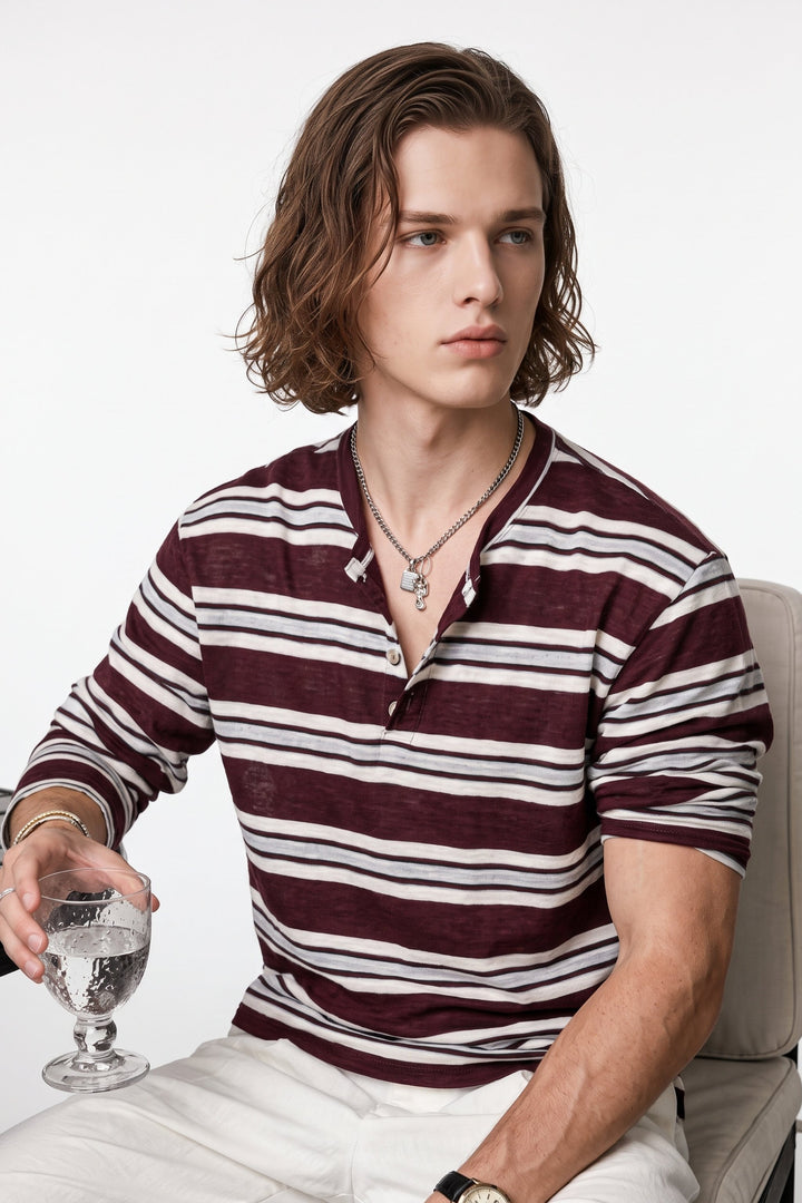 Striped Henley Tee  na2705