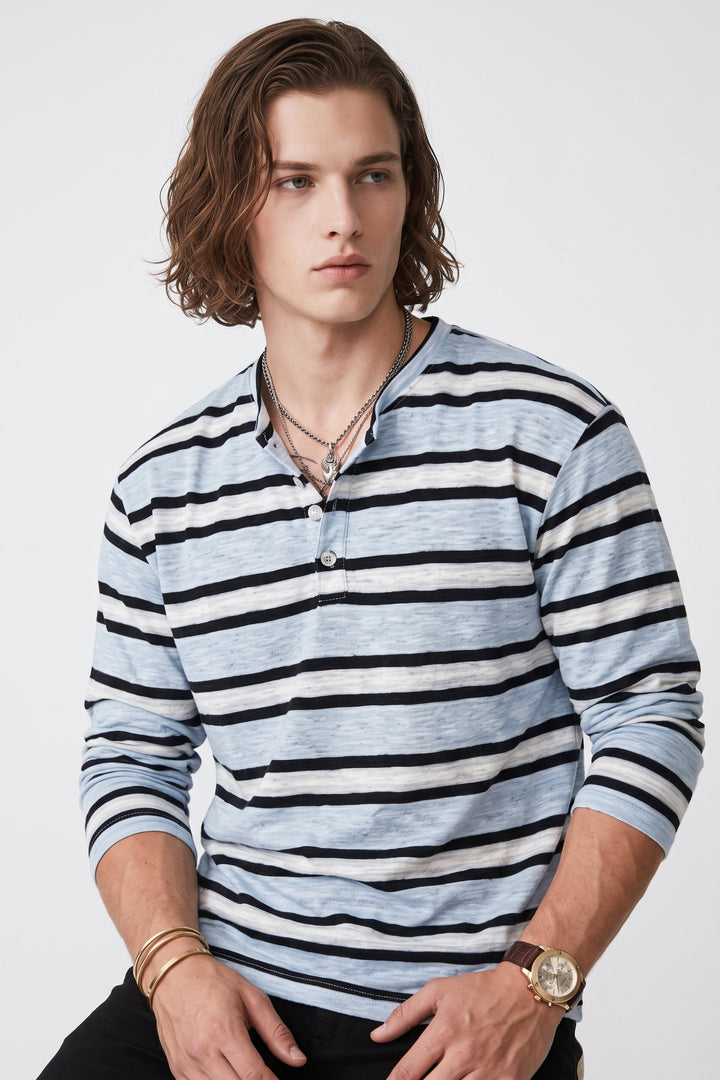 Striped Henley Tee  na2705