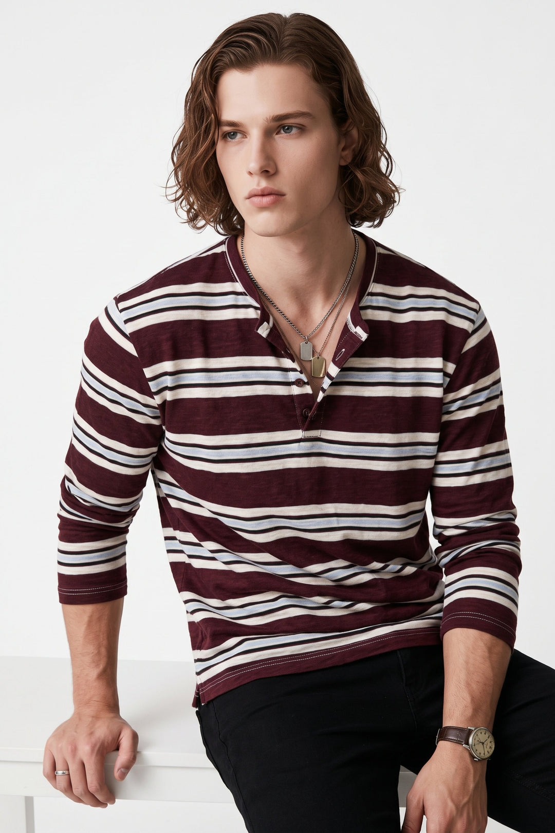Striped Henley Tee  na2705