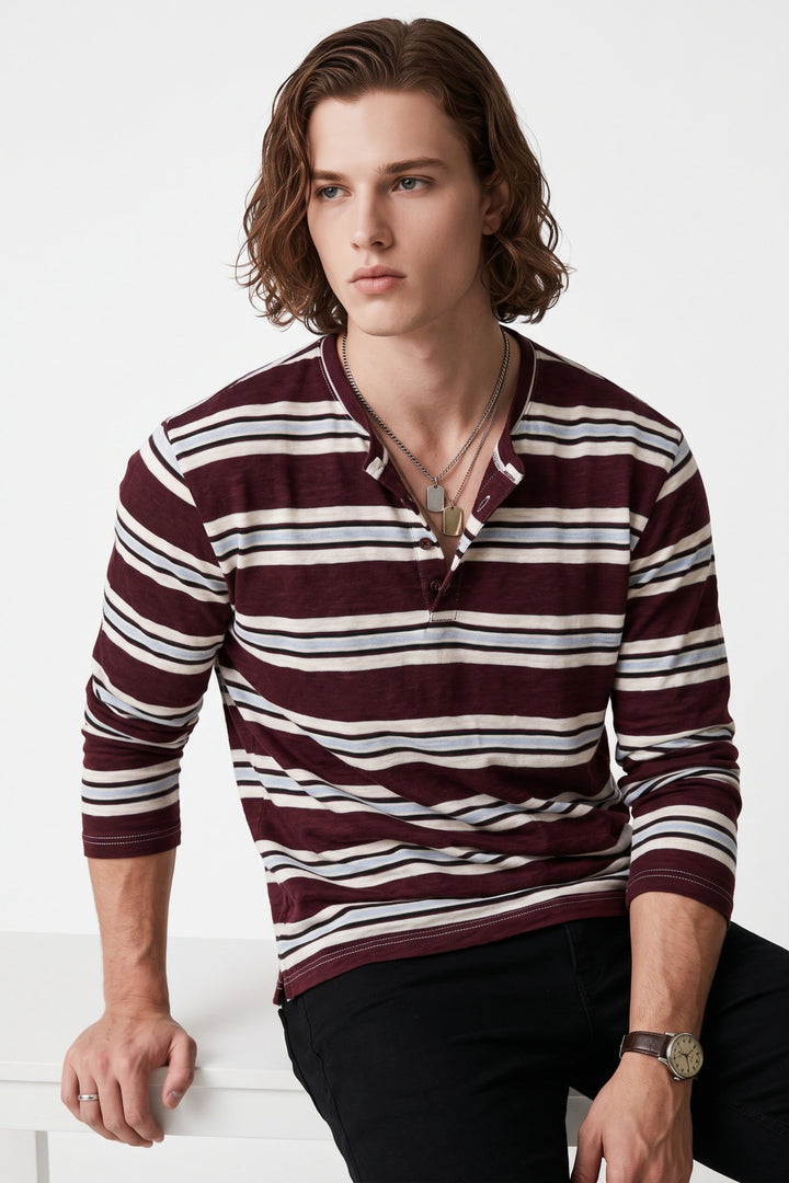 Striped Henley Tee  na2705